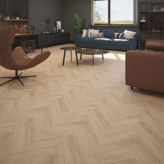 HydroClick Herringbone Laminate Flooring 1174mm x 294mm - Amias Golden Oak