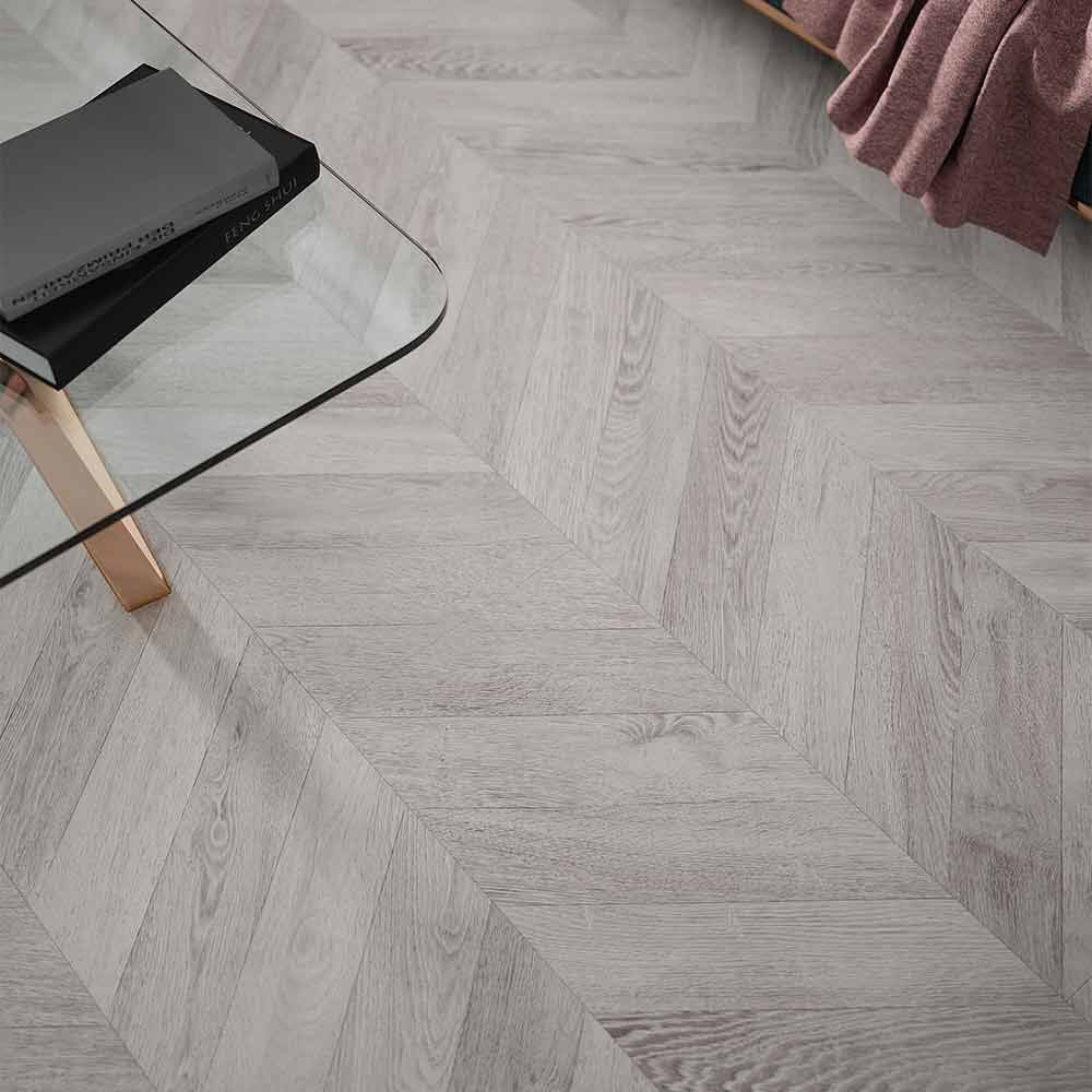 HydroClick Chevron Laminate Flooring 1184mm x 293mm - Bourne Silver Oak