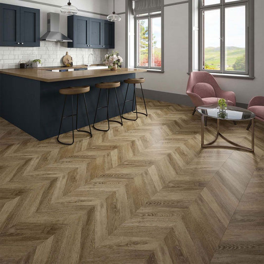 HydroClick Chevron Laminate Flooring 1184mm x 293mm - Caspian Caramel Oak