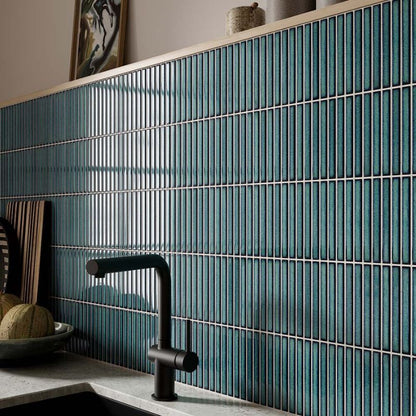 Linear Green Glazed Polished Porcelain Mosaic - 313mm x 296mm