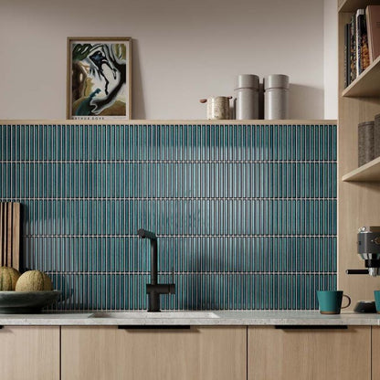 Linear Green Glazed Polished Porcelain Mosaic - 313mm x 296mm