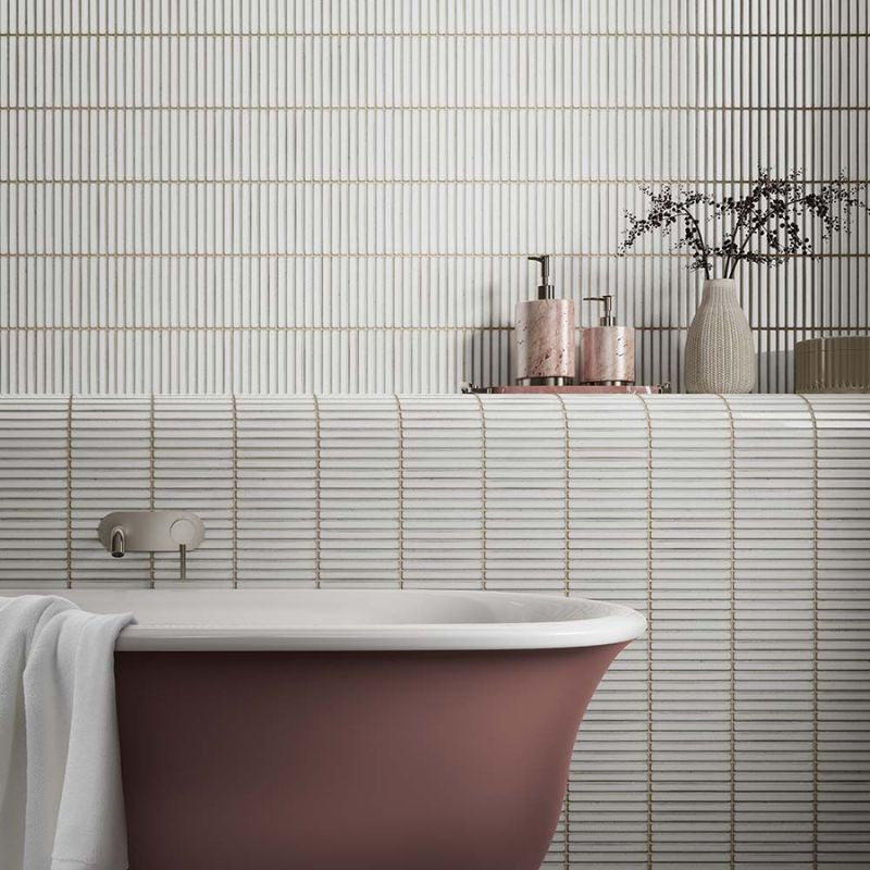 Linear White Glazed Polished Porcelain Mosaic - 313mm x 296mm