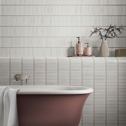 Linear White Glazed Polished Porcelain Mosaic - 313mm x 296mm