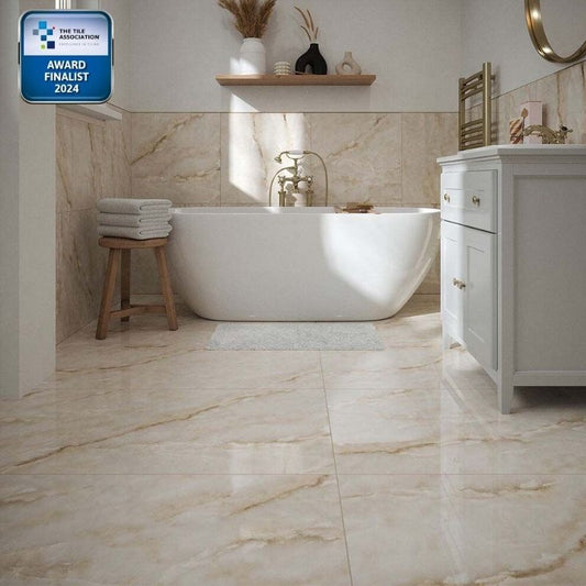 Athena Pearl Polished Porcelain Wall & Floor Tiles - 600mm x 600mm