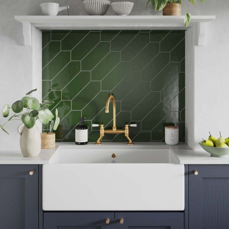 Cast Bottle Green Gloss Ceramic Wall Tiles - 100mm x 300mm