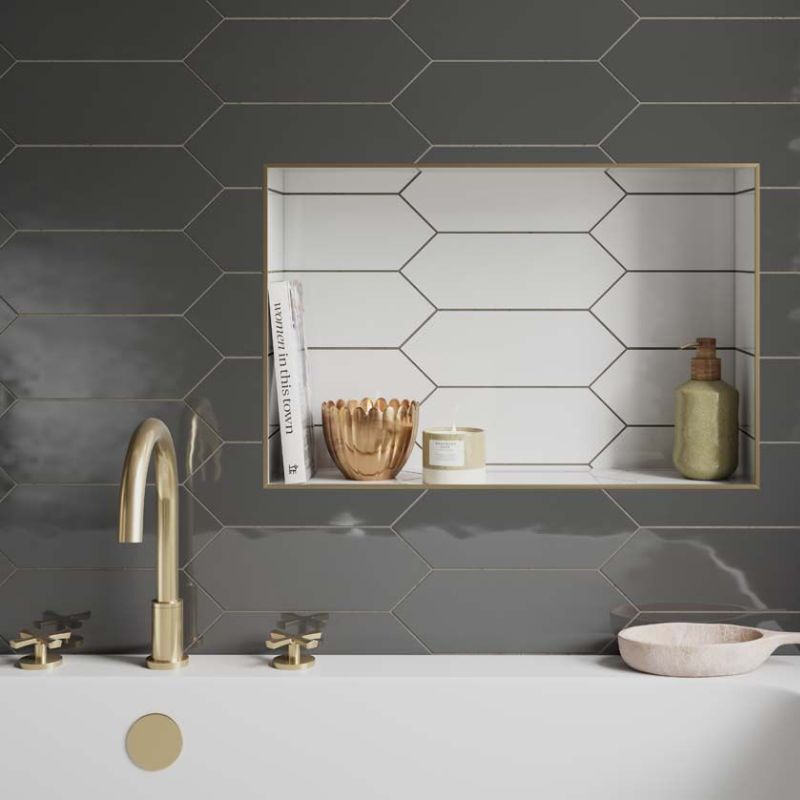 Cast Charcoal Gloss Ceramic Wall Tiles - 100mm x 300mm