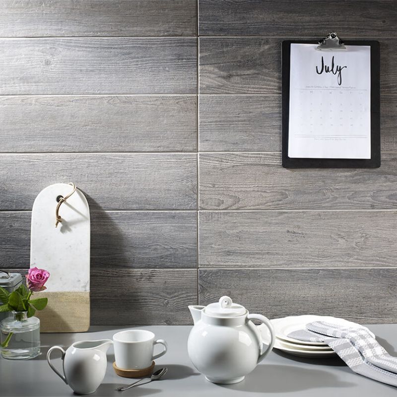 Dalby Grey Oak Glazed Matt Porcelain Wall & Floor Tiles - 150mm x 600mm