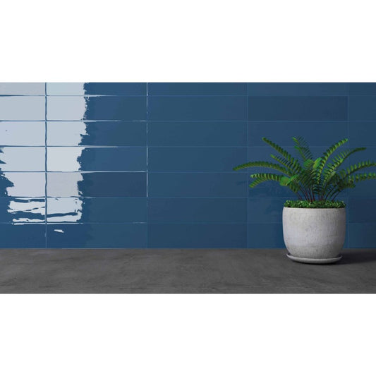 Gradient Plain Denim Gloss Ceramic Wall Tiles - 75mm x 300mm