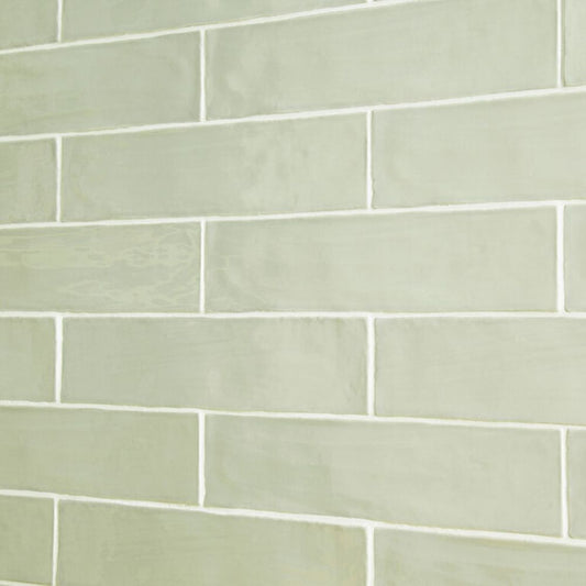 Handmade Sage Gloss Ceramic Wall Tiles - 75mm x 300mm