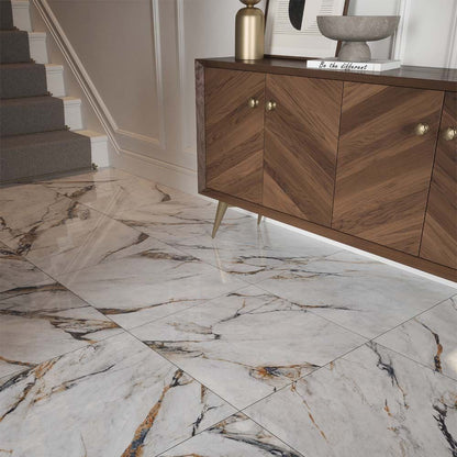 Hestia Viola Marble Polished Porcelain Wall & Floor Tiles - 600mm x 600mm