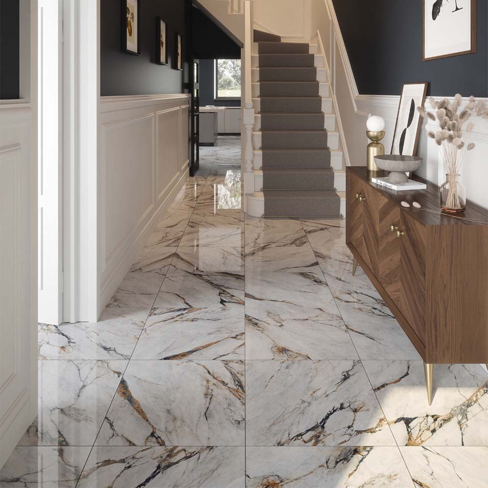 Hestia Viola Marble Polished Porcelain Wall & Floor Tiles - 600mm x 600mm