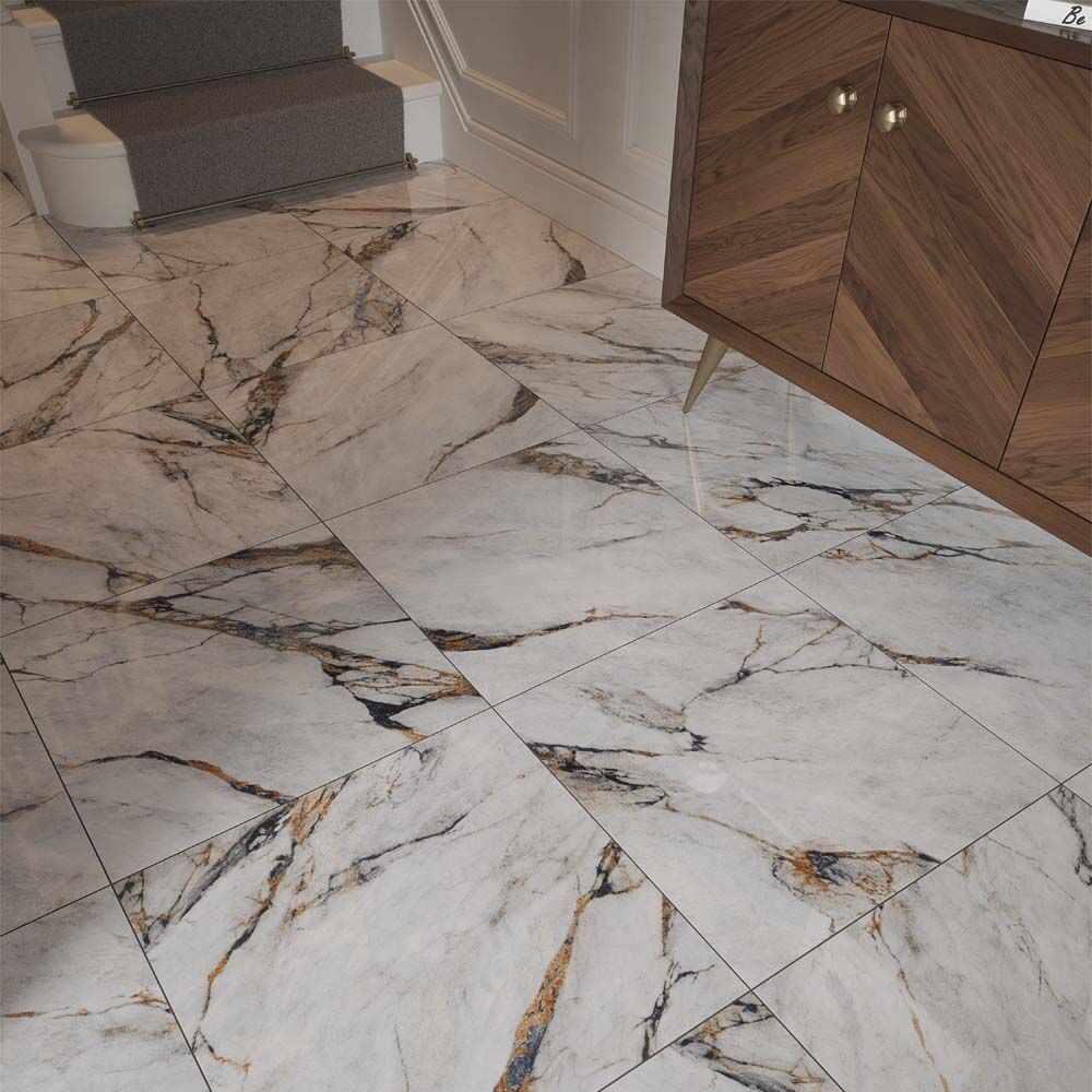 Hestia Viola Marble Polished Porcelain Wall & Floor Tiles - 600mm x 600mm