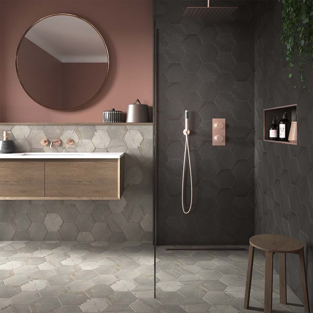 Hex Anthracite Matt Porcelain Wall & Floor Tiles - 175mm x 202mm