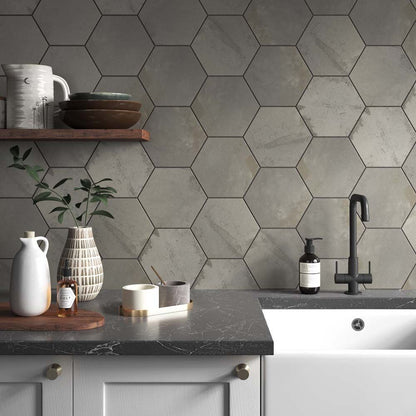 Hex Steel Matt Porcelain Wall & Floor Tiles - 175mm x 202mm