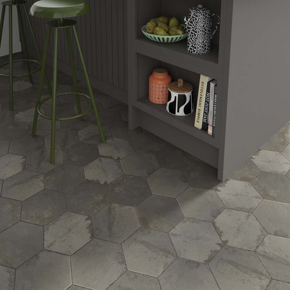 Hex Steel Matt Porcelain Wall & Floor Tiles - 175mm x 202mm