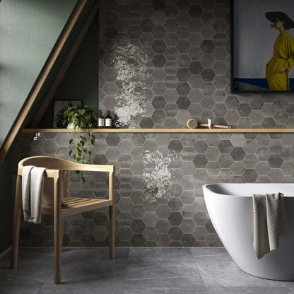 Hope Ash Hexagon Gloss Ceramic Wall Tiles - 150mm x 173mm