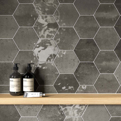 Hope Ash Hexagon Gloss Ceramic Wall Tiles - 150mm x 173mm