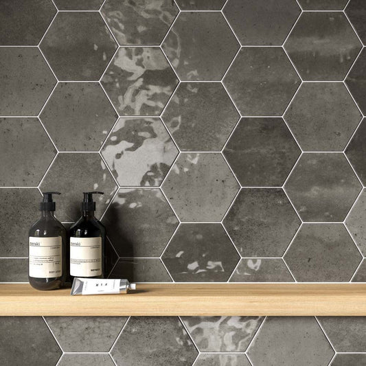 Hope Ash Hexagon Gloss Ceramic Wall Tiles - 150mm x 173mm