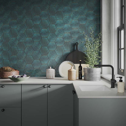 Hope Blue Hexagon Gloss Ceramic Wall Tiles - 150mm x 173mm