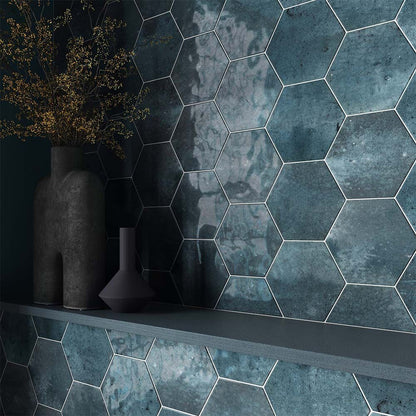 Hope Blue Hexagon Gloss Ceramic Wall Tiles - 150mm x 173mm