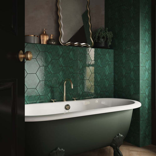 Hope Green Hexagon Gloss Ceramic Wall Tiles - 150mm x 173mm