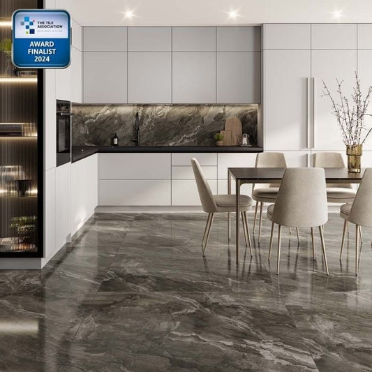 Kore Slate Grey Polished Porcelain Wall & Floor Tiles - 1000mm x 1000mm