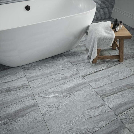 Laurent Grey Matt Porcelain Wall & Floor Tiles - 600mm x 600mm