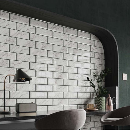 Metro Calacatta Gris Gloss Ceramic Wall Tiles - 100mm x 300mm