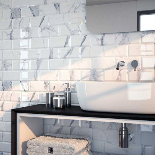 Metro Calacatta Gloss Ceramic Wall Tiles - 100mm x 200mm