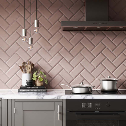 Metro Pink Gloss Ceramic Wall Tiles - 100mm x 200mm