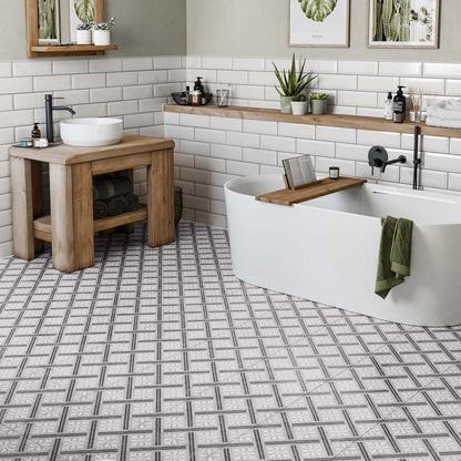 Mondrian Grey Patterned Matt Ceramic Wall & Floor Tiles - 335mm x 335mm