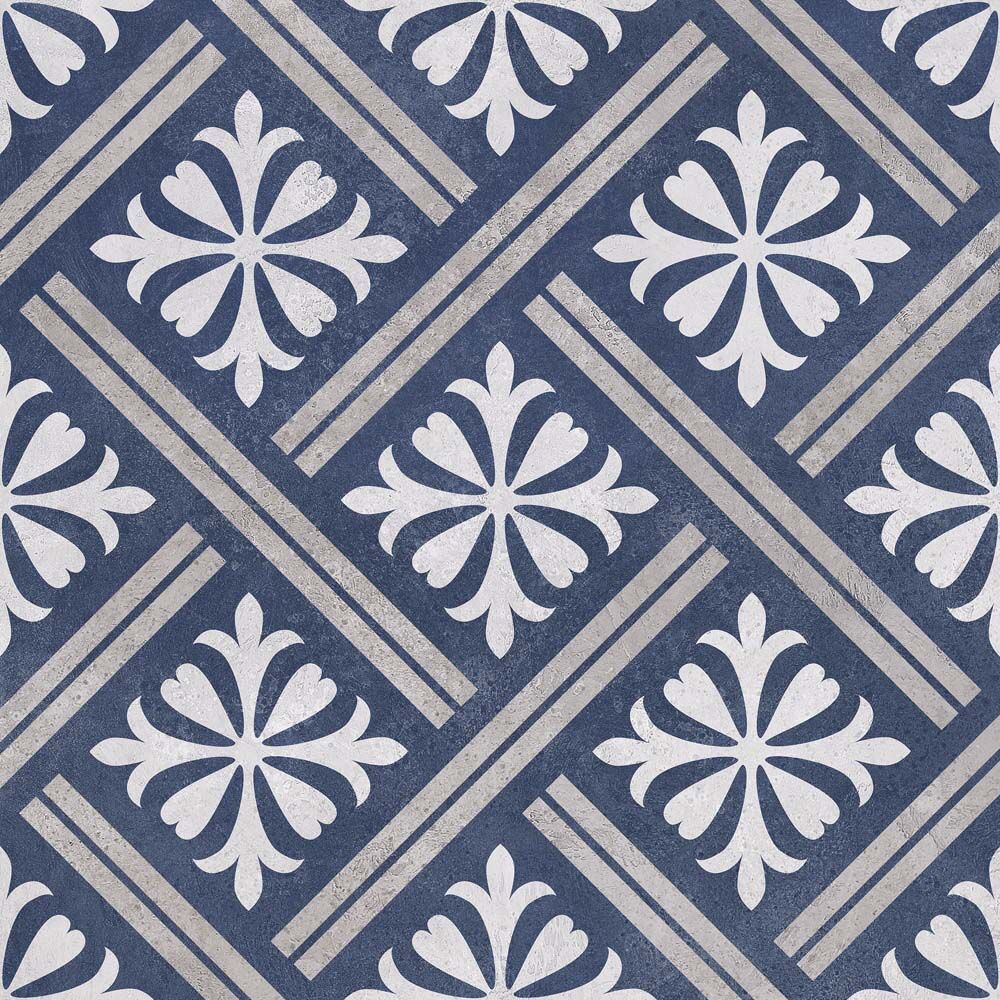 Mondrian Navy Blue Patterned Matt Ceramic Wall & Floor Tiles - 335mm x 335mm