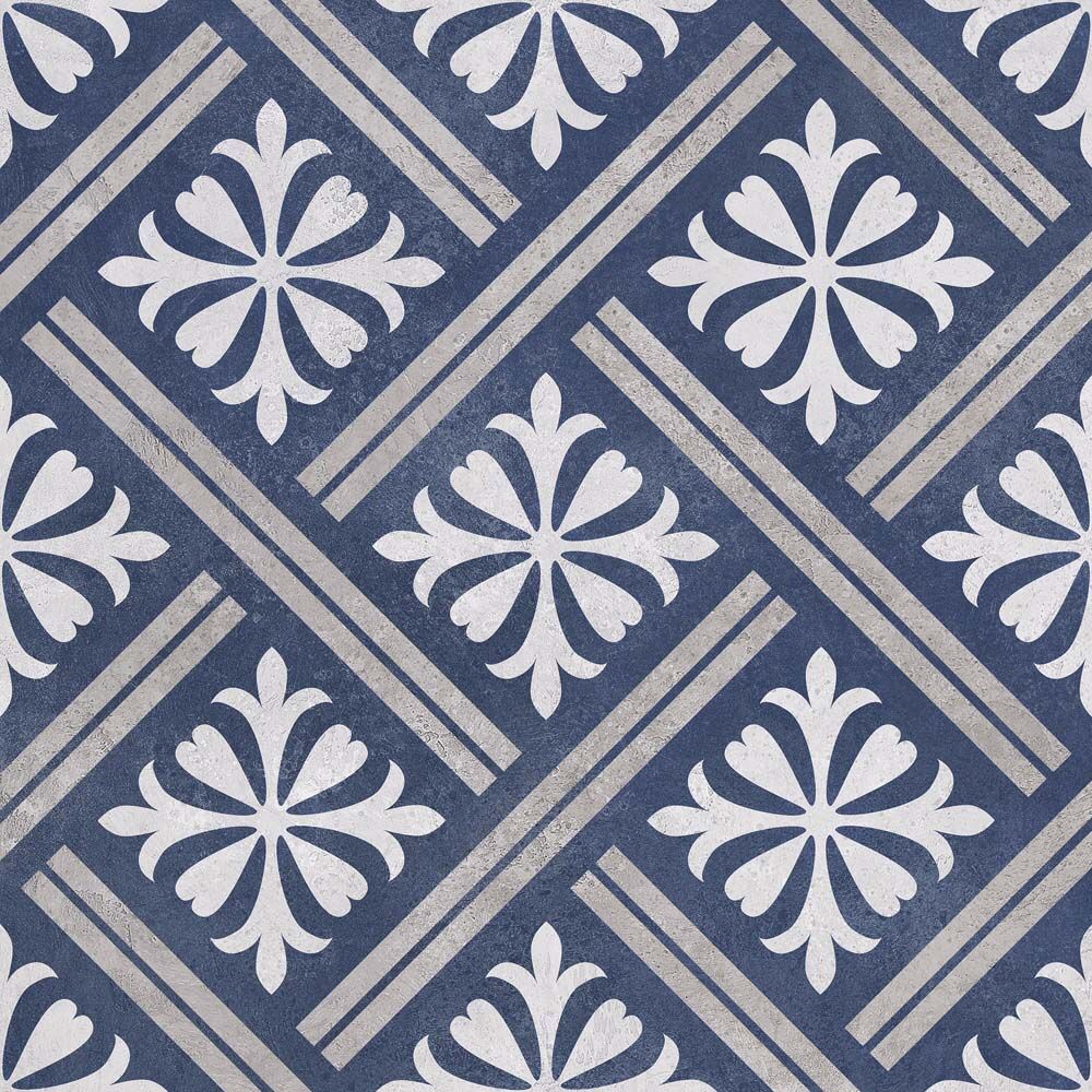 Mondrian Navy Blue Patterned Matt Ceramic Wall & Floor Tiles - 335mm x 335mm