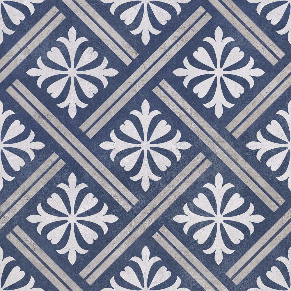 Mondrian Navy Blue Patterned Matt Ceramic Wall & Floor Tiles - 335mm x 335mm