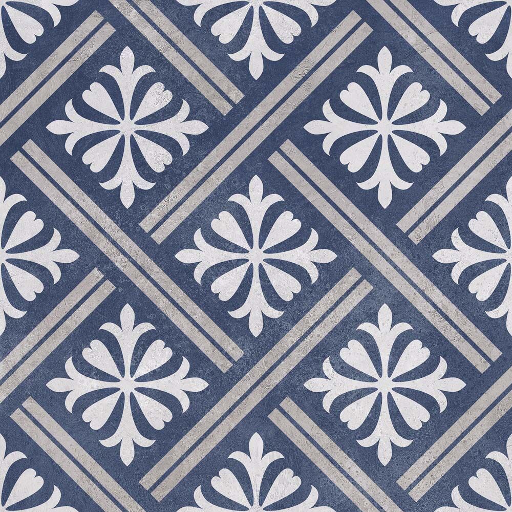 Mondrian Navy Blue Patterned Matt Ceramic Wall & Floor Tiles - 335mm x 335mm