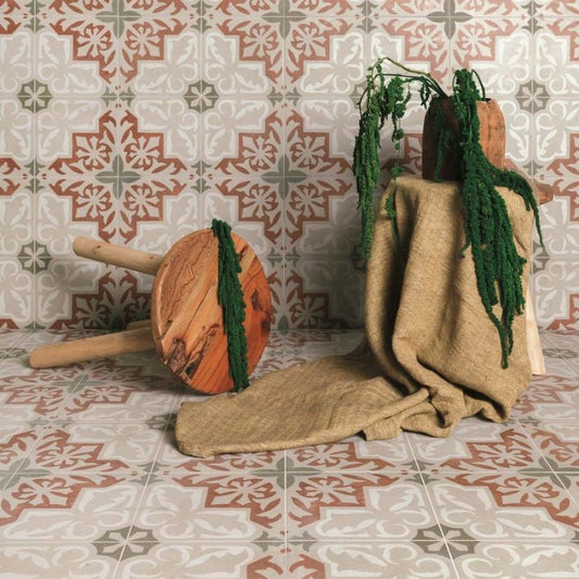 Zayda Terracotta Patterned Matt Ceramic Wall & Floor Tiles - 450mm x 450mm